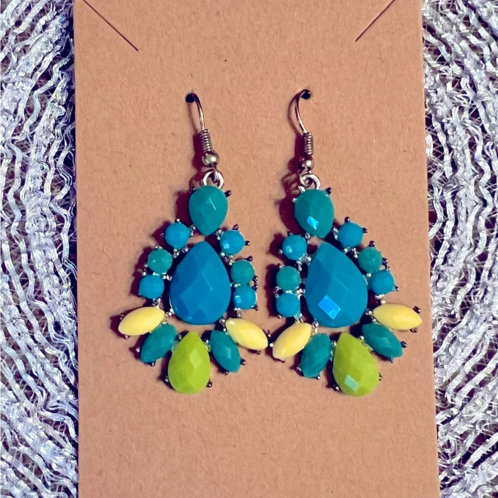 Teal and Yellow Dangle Earrings